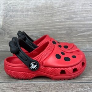 Crocs Classic Toddler Girl Sz 10 “I am Lady Bug” Red Black Slip On Clog Sandals